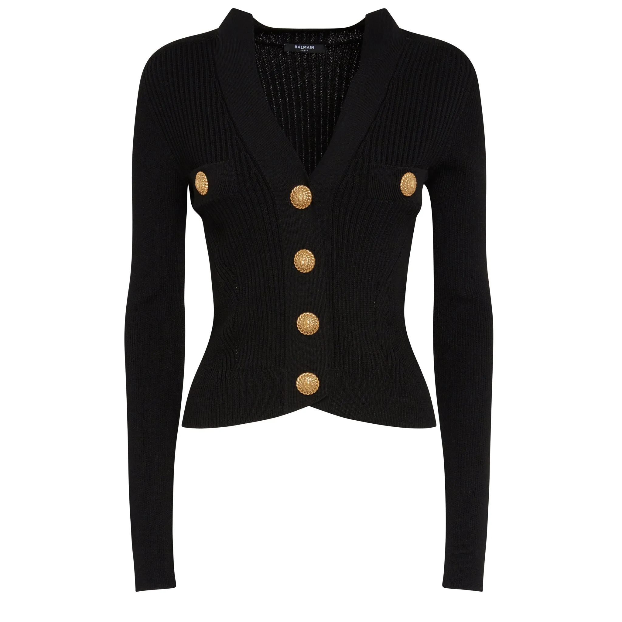 BALMAIN  Cardigan crop in tessuto nero