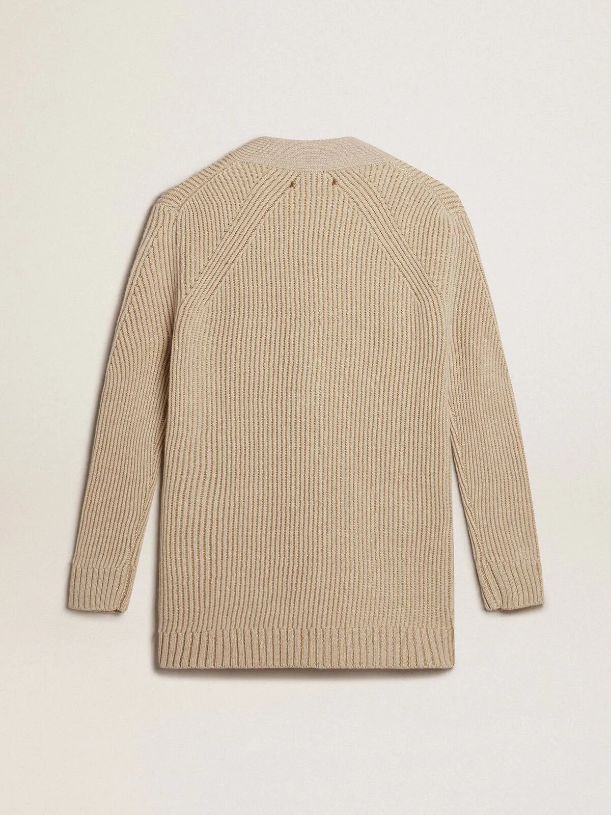 Cardigan in misto lana con trama punto costa inglese