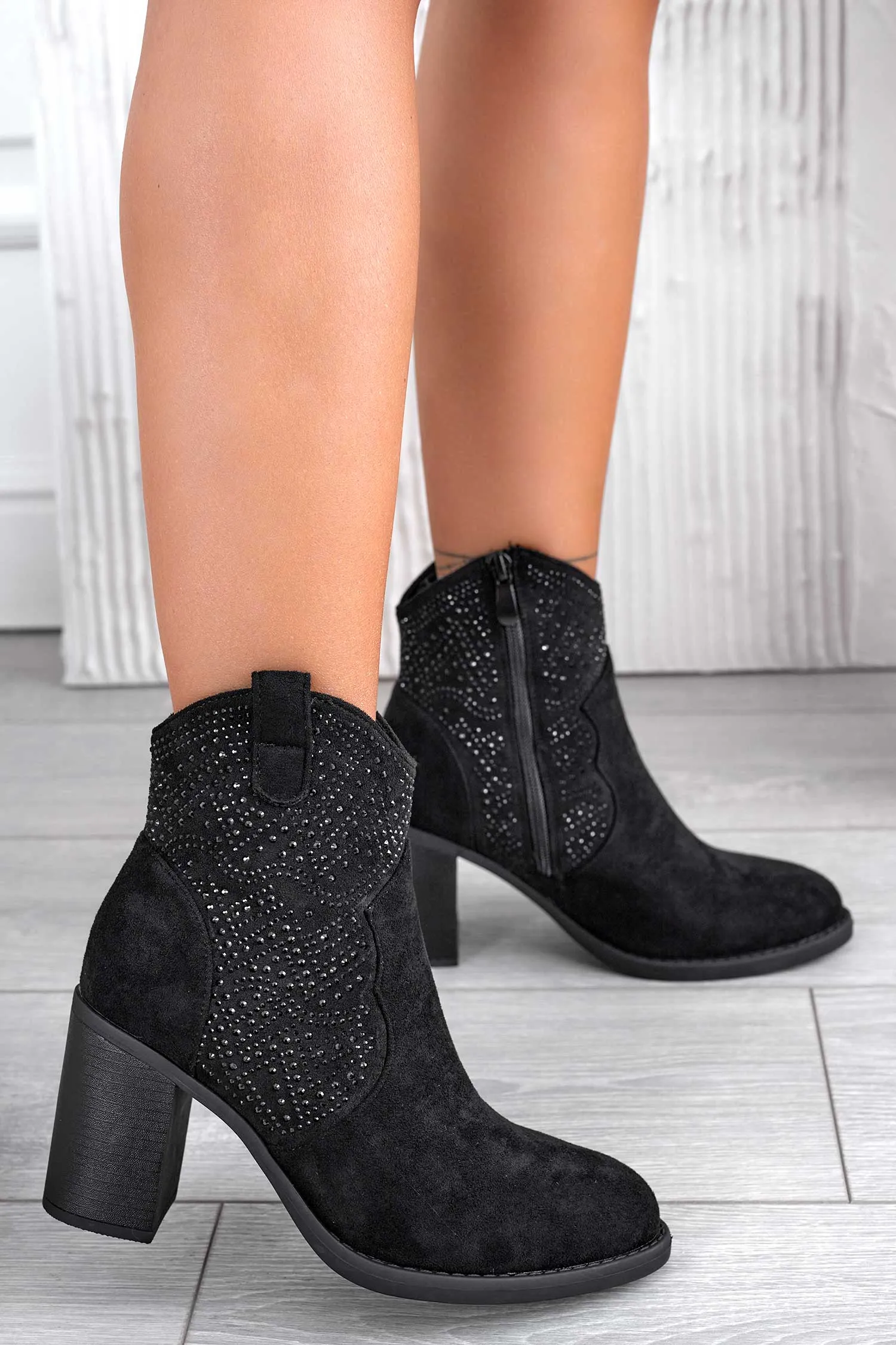 CARINA - Stivaletti tronchetti neri con strass