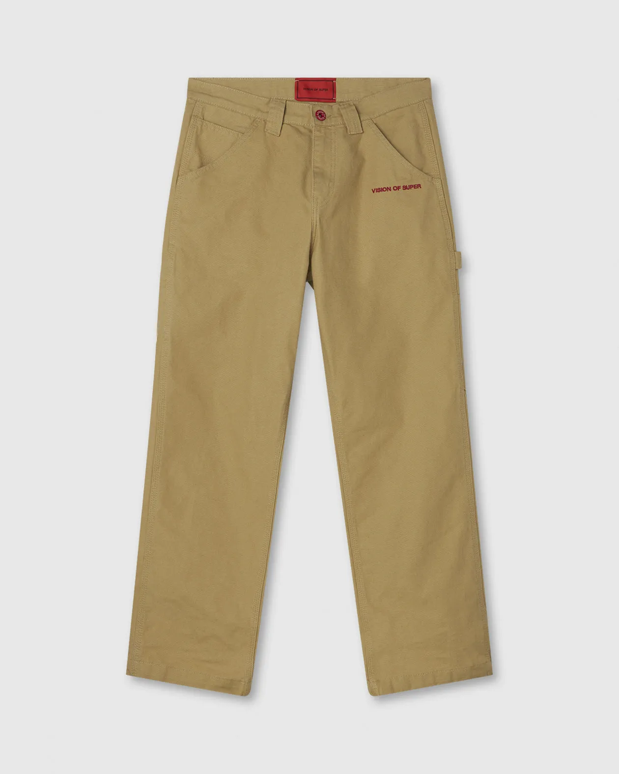 DENIM DA LAVORO BEIGE CON FIAMME RICAMATE