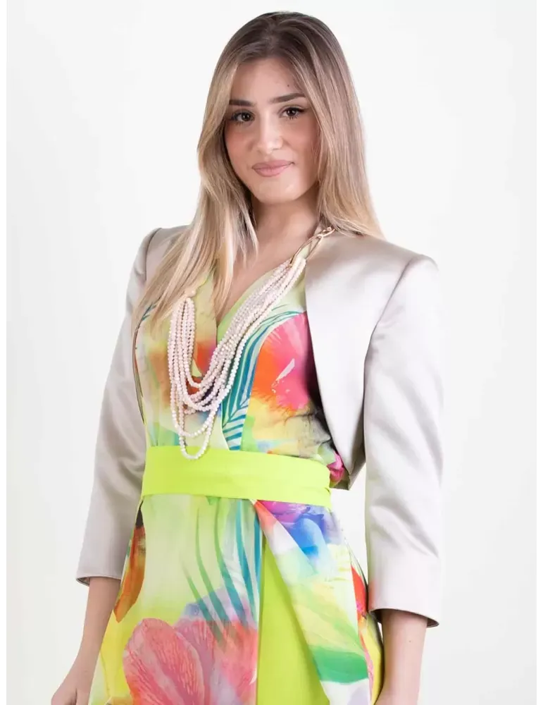 Giacca corta bolero beige dorato in raso mikado Sonia Pena
