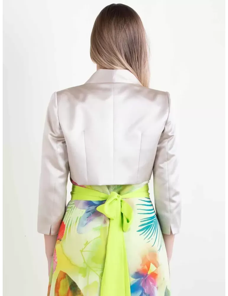 Giacca corta bolero beige dorato in raso mikado Sonia Pena