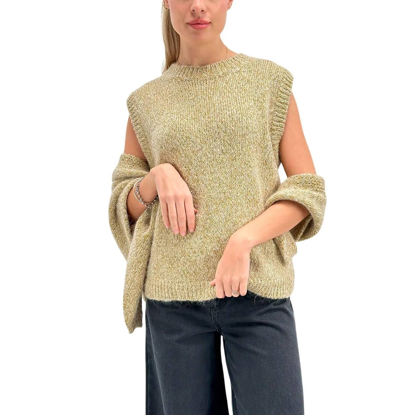 Kontatto Maglia Donna, Gilet, Sciarpa, Tessuto Misto, Oro