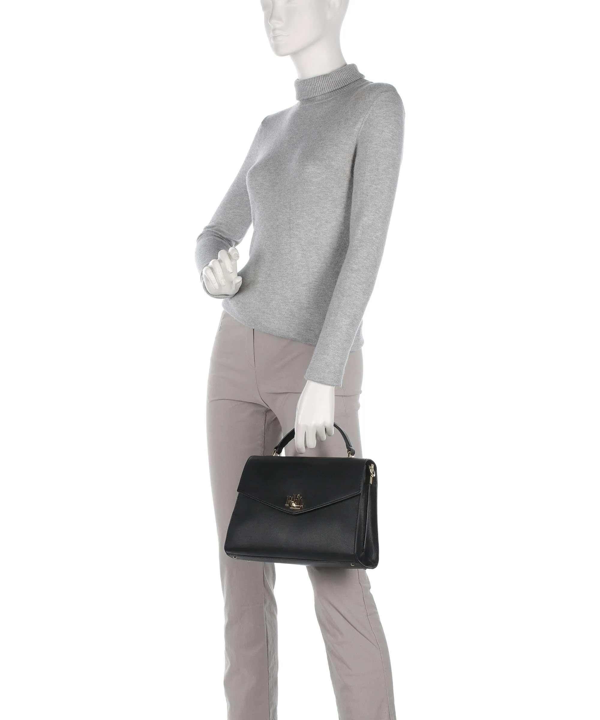  Lauren Ralph Lauren Farrah 27 Borsa a mano pelle di vacchetta finemente grana nero  