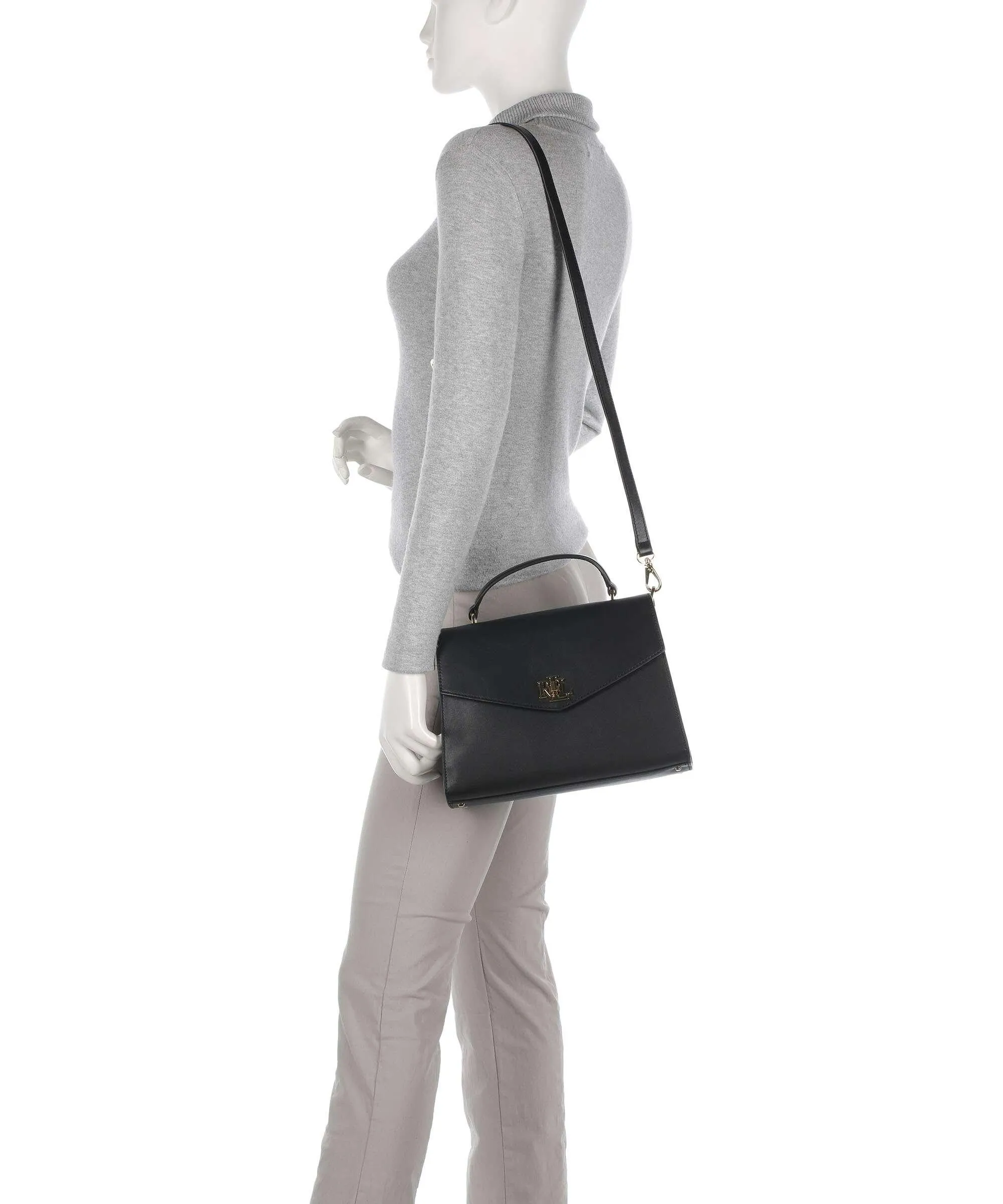  Lauren Ralph Lauren Farrah 27 Borsa a mano pelle di vacchetta finemente grana nero  