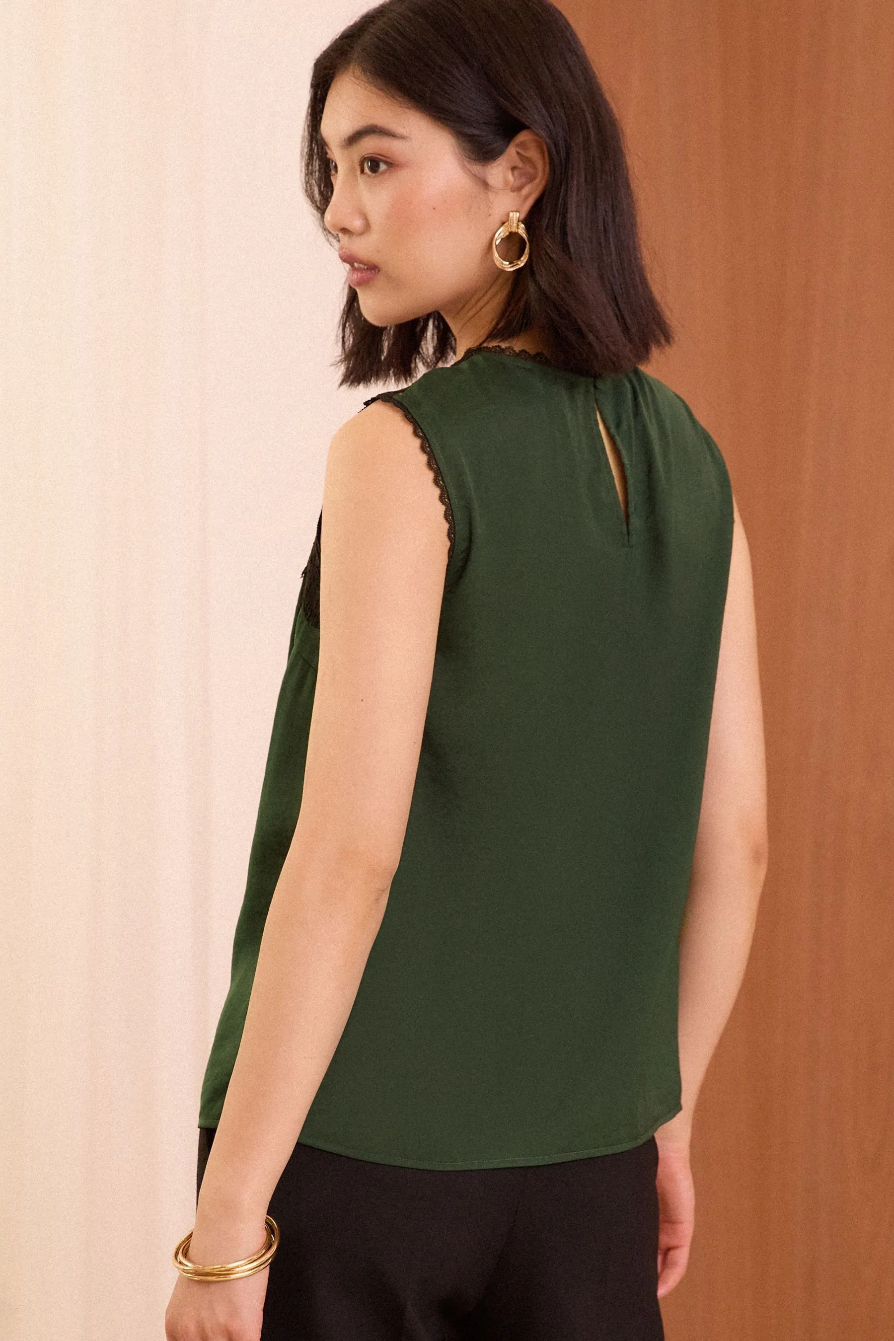 Love & Roses Lace Yoke Satin Shell Top    