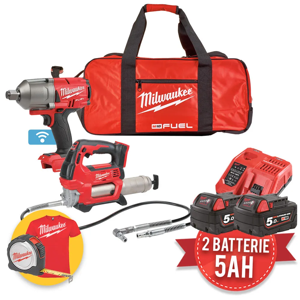 Milwaukee M18 ONEPP2Q-502B - Avvitatore a impulsi M18 ONEFHIWF34 + Pistola per grasso M18 GG