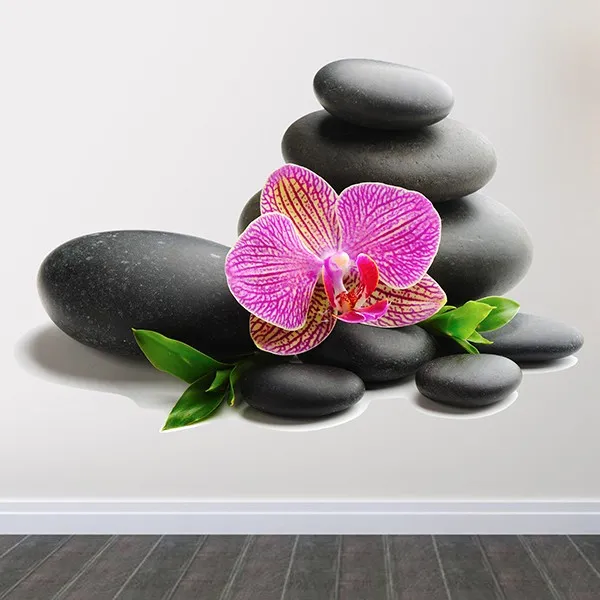 Orchidea e rocce impilate - ADESIVI MURALI