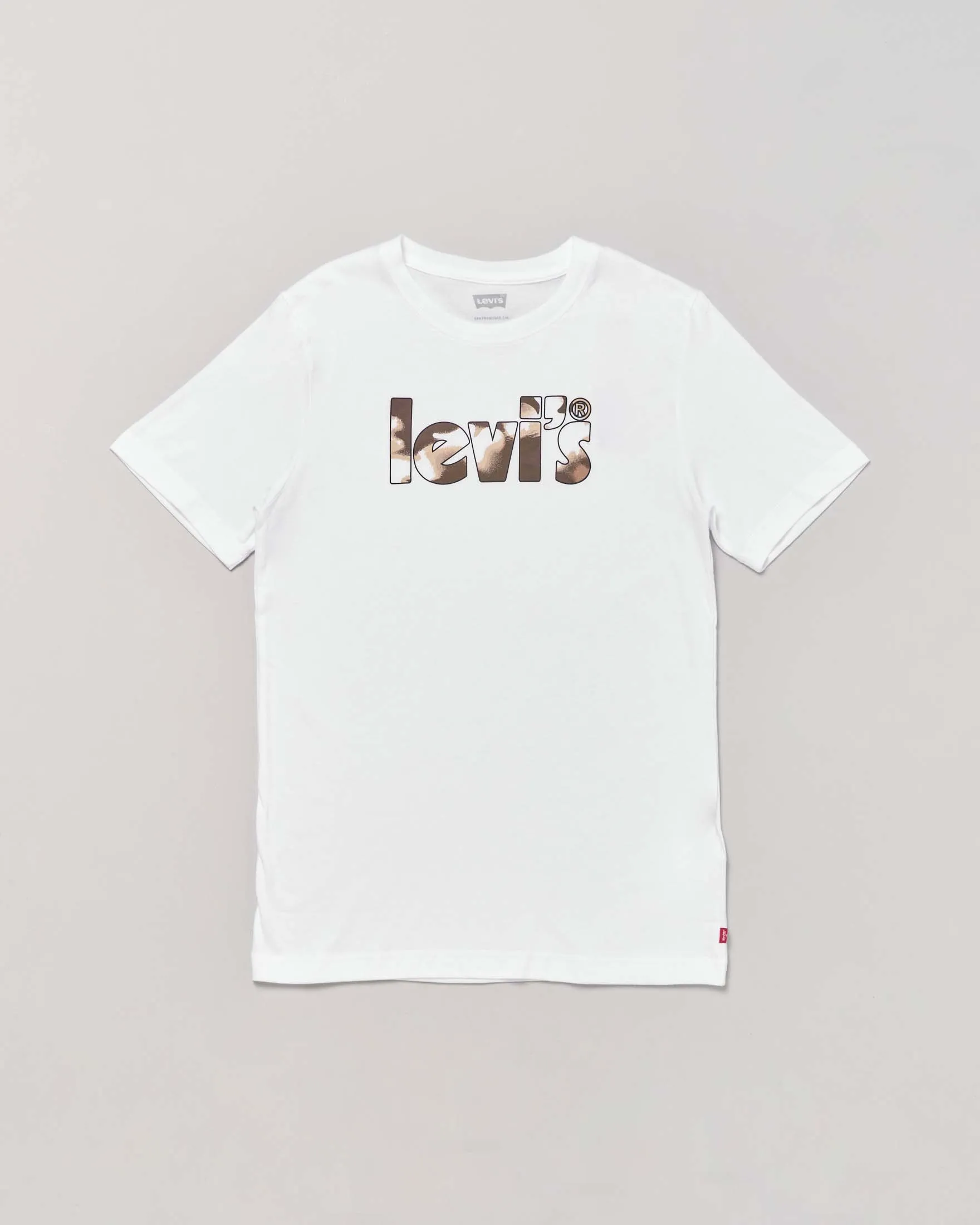 T-shirt bianca in cotone a mezza manica con stampa logo camouflage 10-16 anni