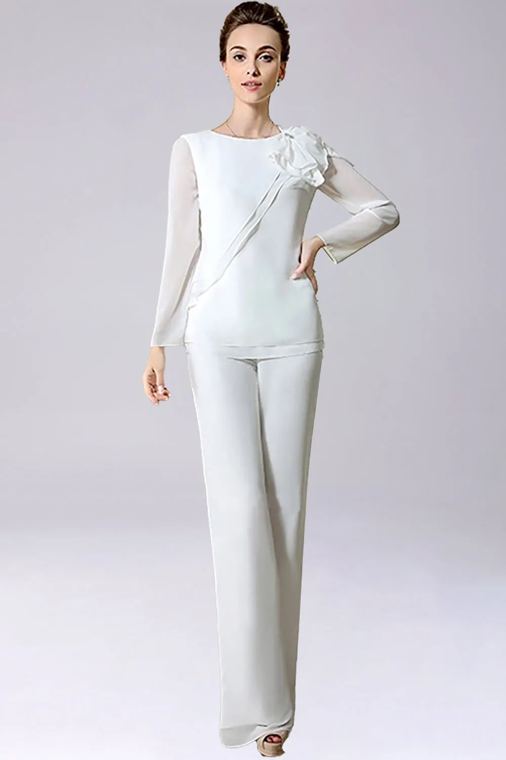 Tuta/tailleur pantalone separa pavimento-lunghezza chiffon madre del abito da sposa con fiocco