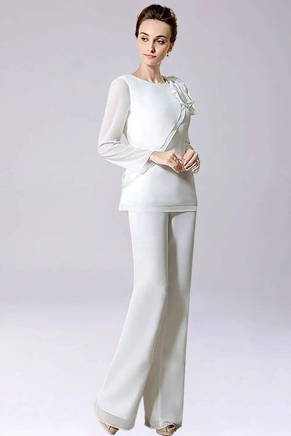 Tuta/tailleur pantalone separa pavimento-lunghezza chiffon madre del abito da sposa con fiocco