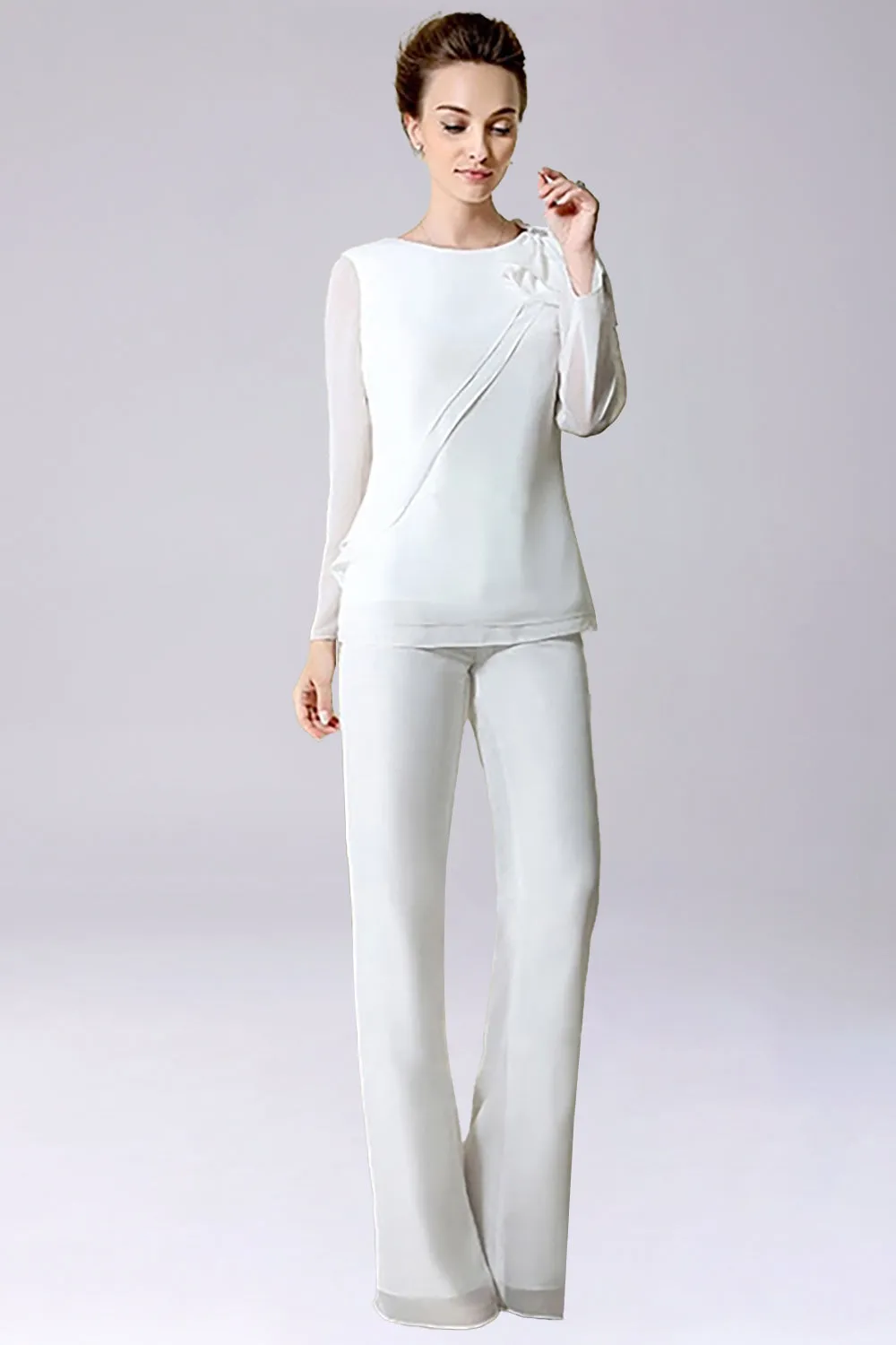 Tuta/tailleur pantalone separa pavimento-lunghezza chiffon madre del abito da sposa con fiocco