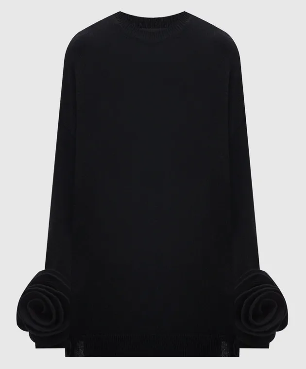 Valentino Maglia nera in lana con applicazioni 5B0KC52Q8DA