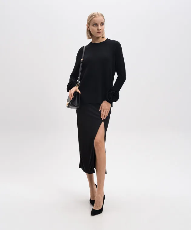Valentino Maglia nera in lana con applicazioni 5B0KC52Q8DA