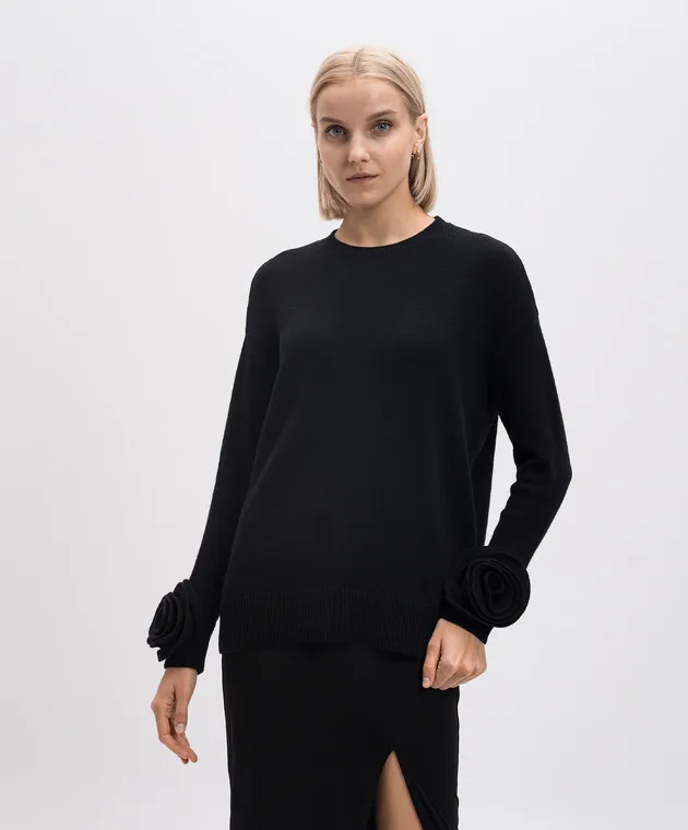 Valentino Maglia nera in lana con applicazioni 5B0KC52Q8DA