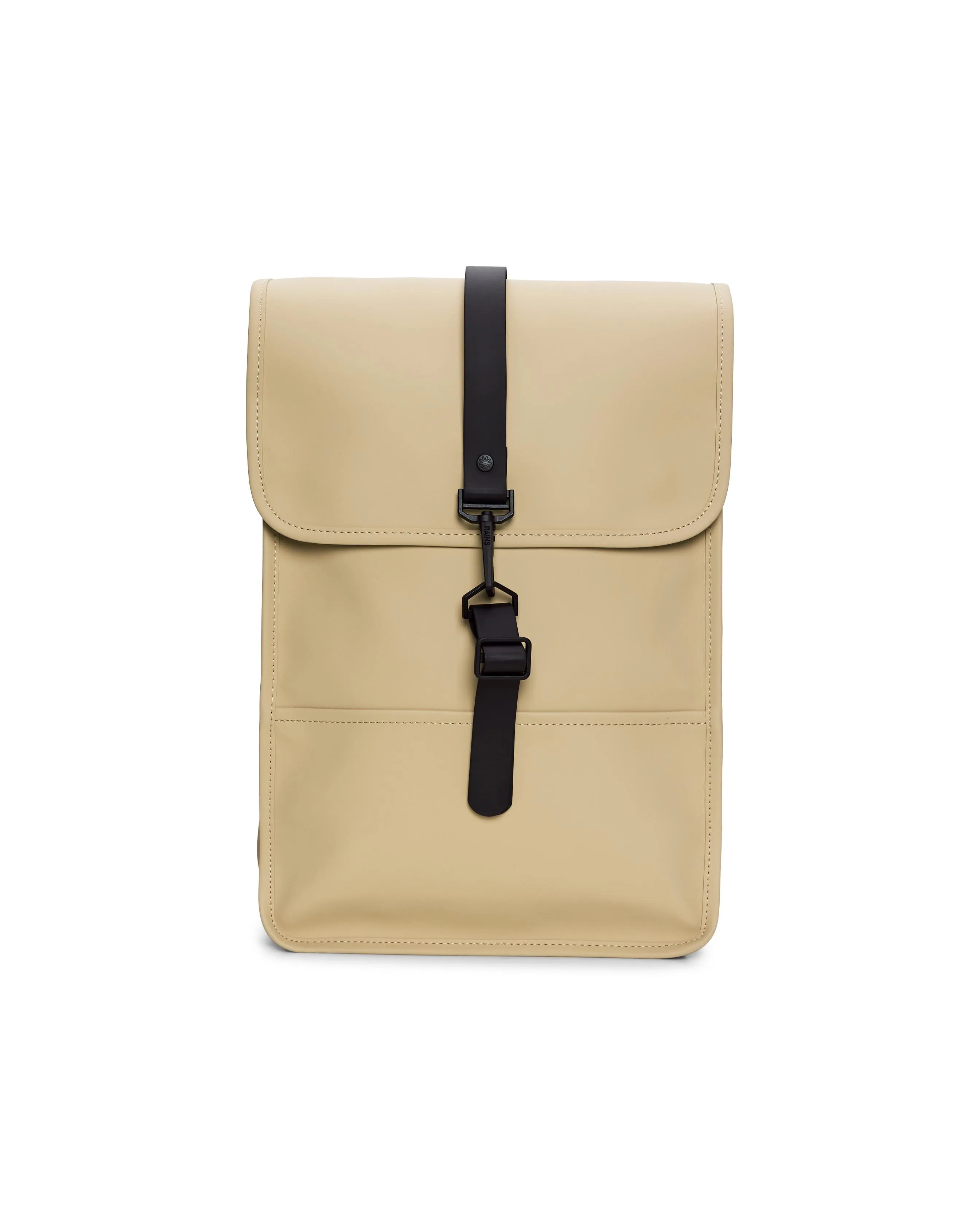 Zaino Backpack Mini color sabbia in tessuto tecnico impermeabile effetto gommato con patta