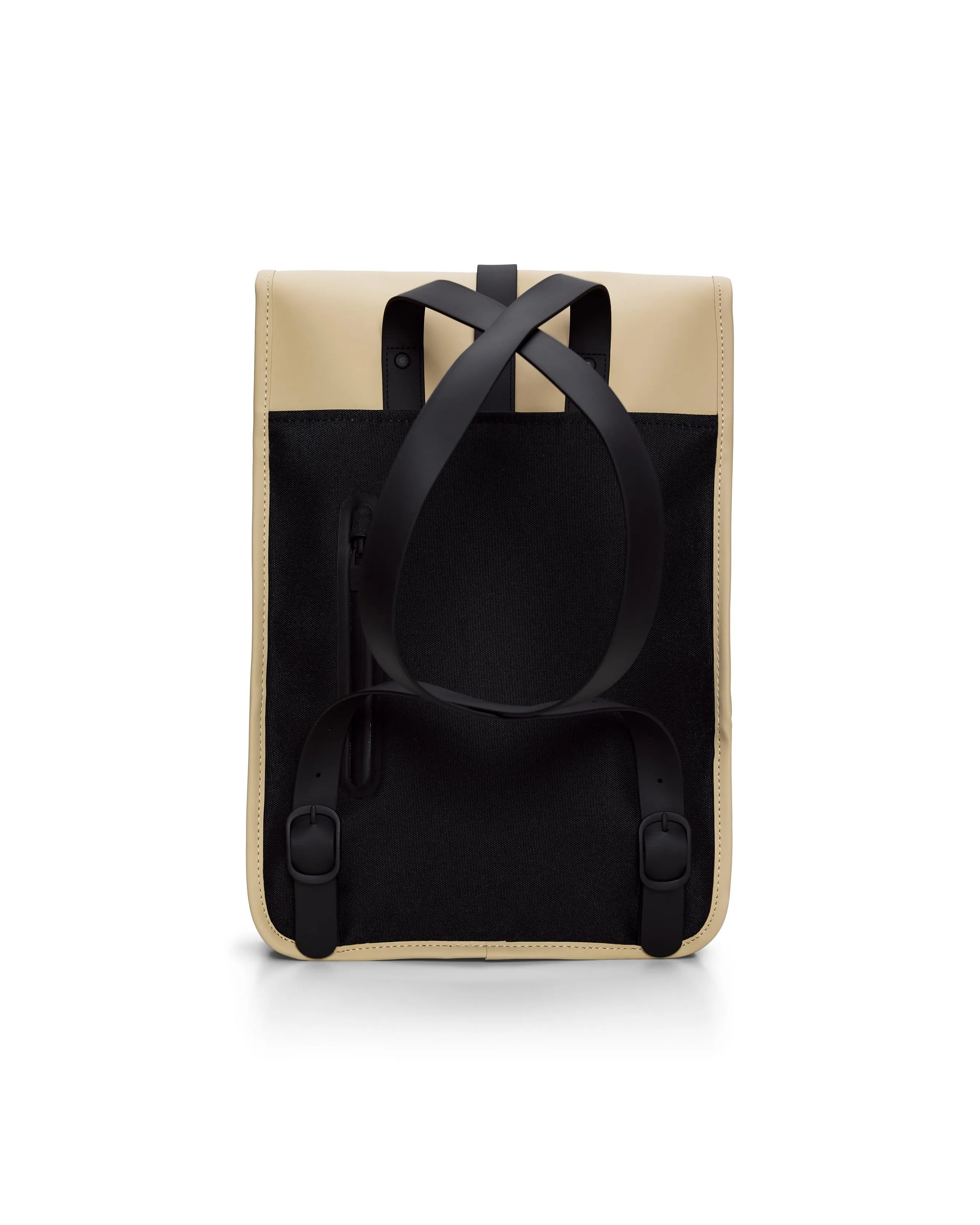 Zaino Backpack Mini color sabbia in tessuto tecnico impermeabile effetto gommato con patta
